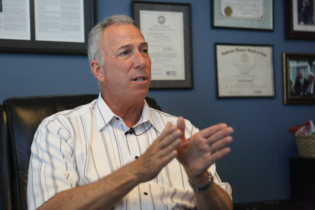 In his office at the Regional Justice Center in downtown Las Vegas on Friday, May 5, 2017, Clark County District Attorney, Steve Wolfson, discusses the Clark County School District’s respon ...