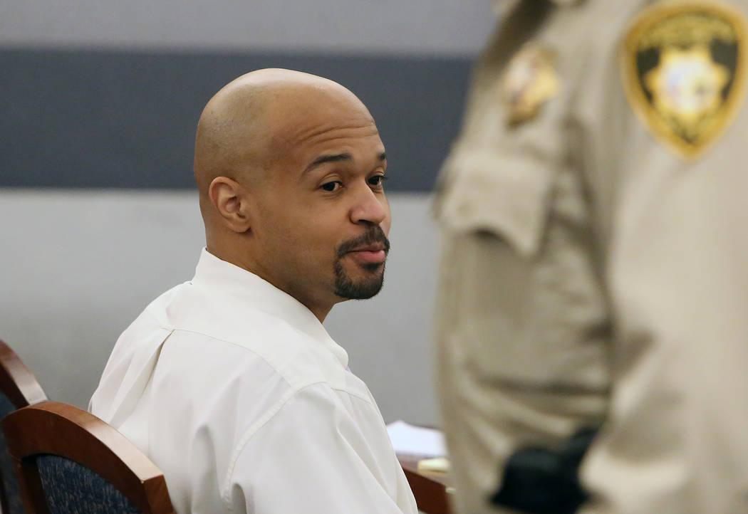 Shaun Leflore appears in court at the Regional Justice Center on Friday, May 5, 2017, in Las Vegas. Leflore is charged with first-degree murder in the 2006 death of his girlfriend. Bizuayehu Tesfa ...