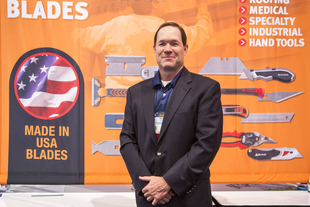 Sean Quinn, President, CEO and owner of IDL Tools, stands for a portrait in front of a banner at National Hardware Show at Las Vegas Convention Center on Wednesday, May 10, 2017. The company makes ...