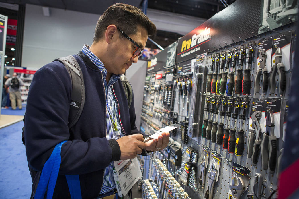 Kurtis Nam of Vernon, California, browses tools at the National Hardware Show at Las Vegas Convention Center on Wednesday, May 10, 2017. Patrick Connolly Las Vegas Review-Journal @PConnPie