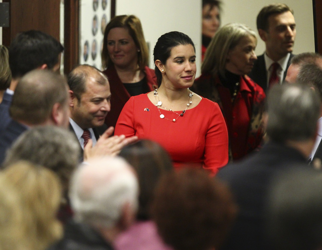 Nevada State Senator-elect Yvanna Cancela arrives for Nevada Gov. Brian Sandoval's final State of the State address at the Legislative Building in Carson City on Tuesday, Jan. 17, 2017. (Chase Ste ...