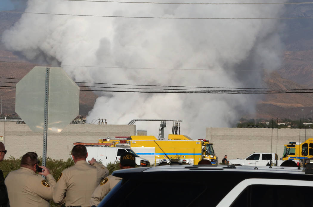 Clark County Fire Department Clark County Fire Department at the scene where a fire damaged an NV Energy substation at the corner of East Frias Avenue and Giles Street, near the South Point Monday ...