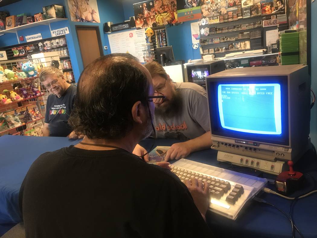 Yul Haasmann plays a game on Commodore 64 May 6 during a Clark County Commodore Computer Club meeting at Grand Line Games, 3281 N. Decatur Blvd. #240. (Kailyn Brown/View)