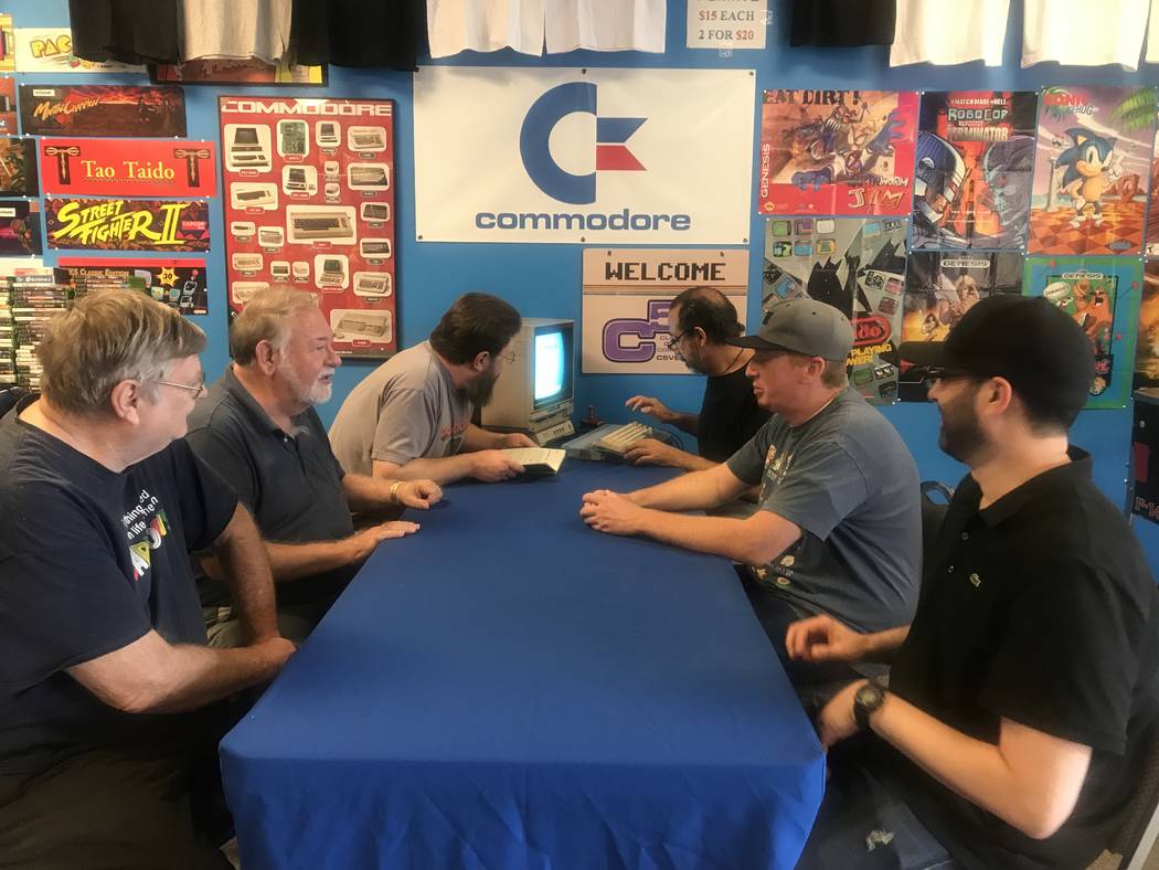 The Clark County Commodore Computer Club members during a monthly meeting May 6 at Grand Line Games, 3281 N. Decatur Blvd. #240. (Kailyn Brown/View)