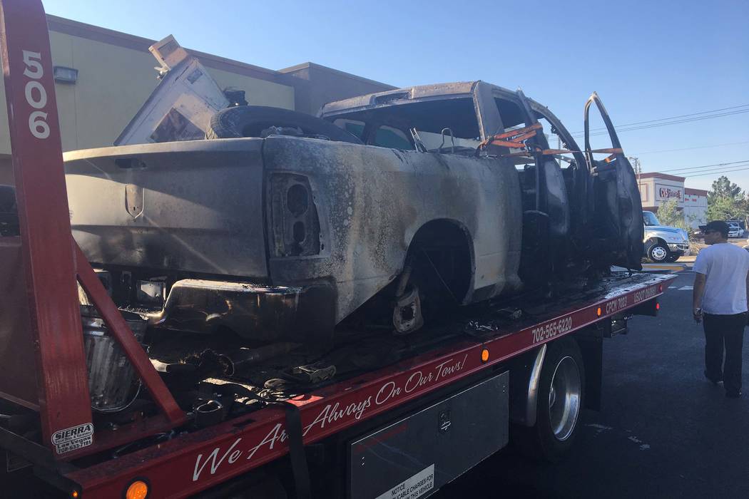 Pickup hits 3 vehicles, catches fire in central Las Vegas Local Las Vegas Local