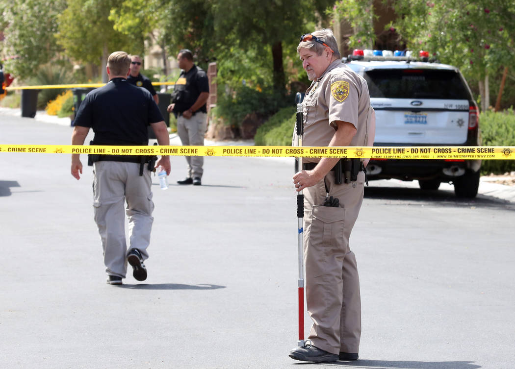 Clark County Animal Control officer at the scene where Metro investigate after a dog attacked and killed a 6-month-old child in the 9100 block of Brilliant Prairie Court in northwest Las Vegas, Mo ...