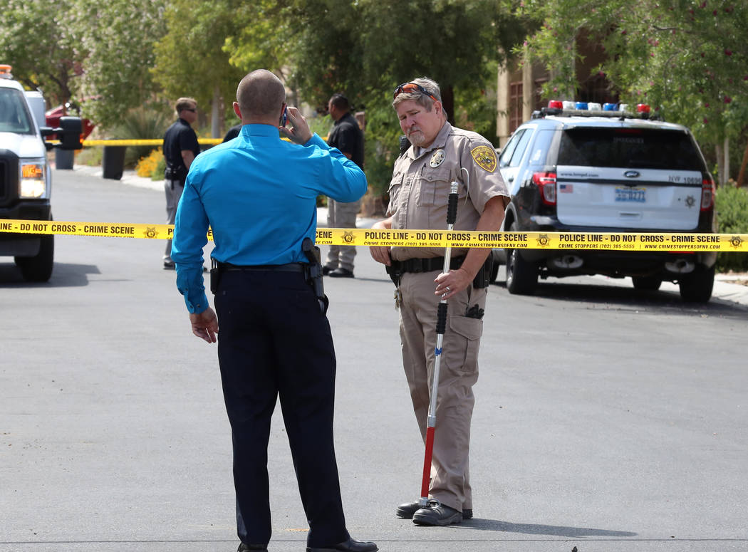 Metro police investigate after a dog attacked and killed a 6-month-old child in the 9100 block of Brilliant Prairie Court in northwest Las Vegas, Monday, May 8, 2017. Bizuayehu Tesfaye Las Vegas R ...