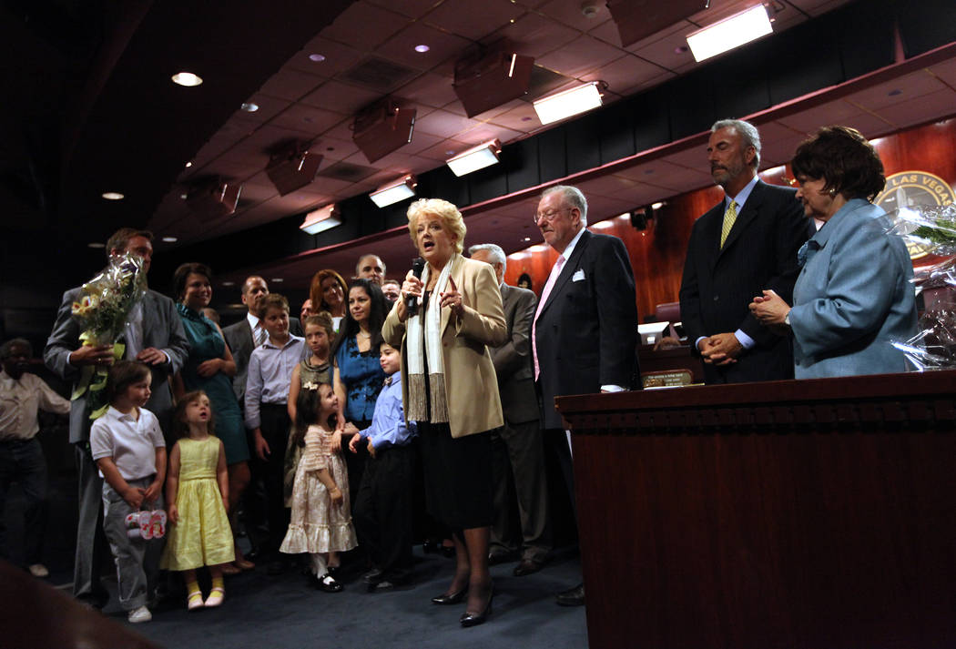 Mayor Carolyn Goodman appears with her family at her swearing-in ceremony at City Hall in Las Vegas on July 6, 2011. Jessica Ebelhar Las Vegas Review-Journal
