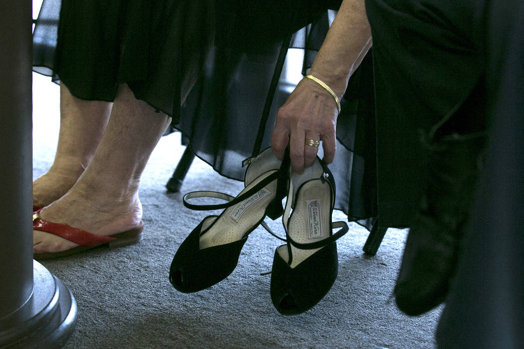 Maria Clita takes her dancing shoes off after dancing at Arthur Murray Dance Studio on Wednesday, May 10, 2017, in Las Vegas. Bridget Bennett Las Vegas Review-Journal @bridgetkbennett