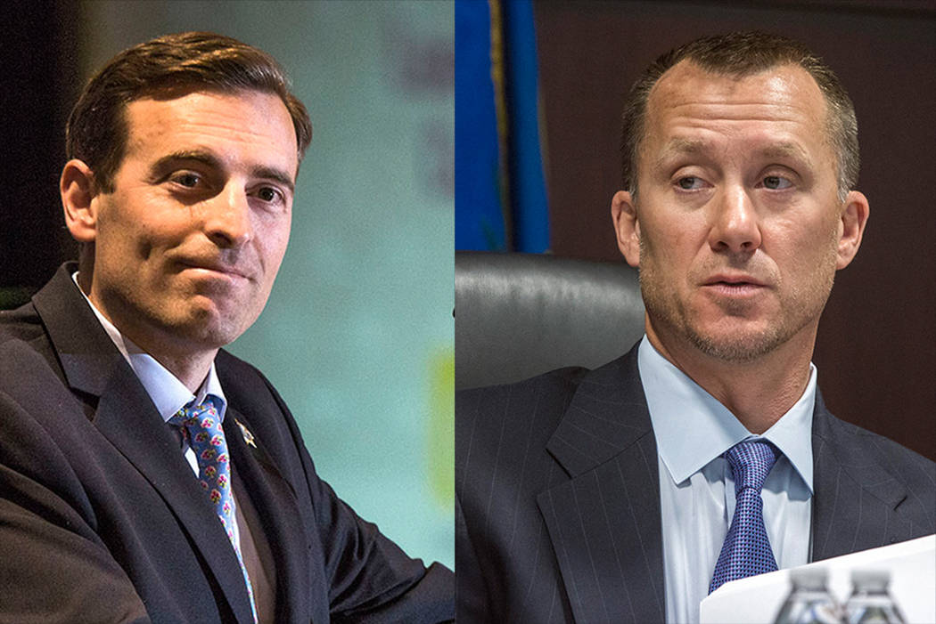 Nevada Attorney General Adam Laxalt and Gaming Control Board Chairman A.G. Burnett (Las Vegas Review-Journal)
