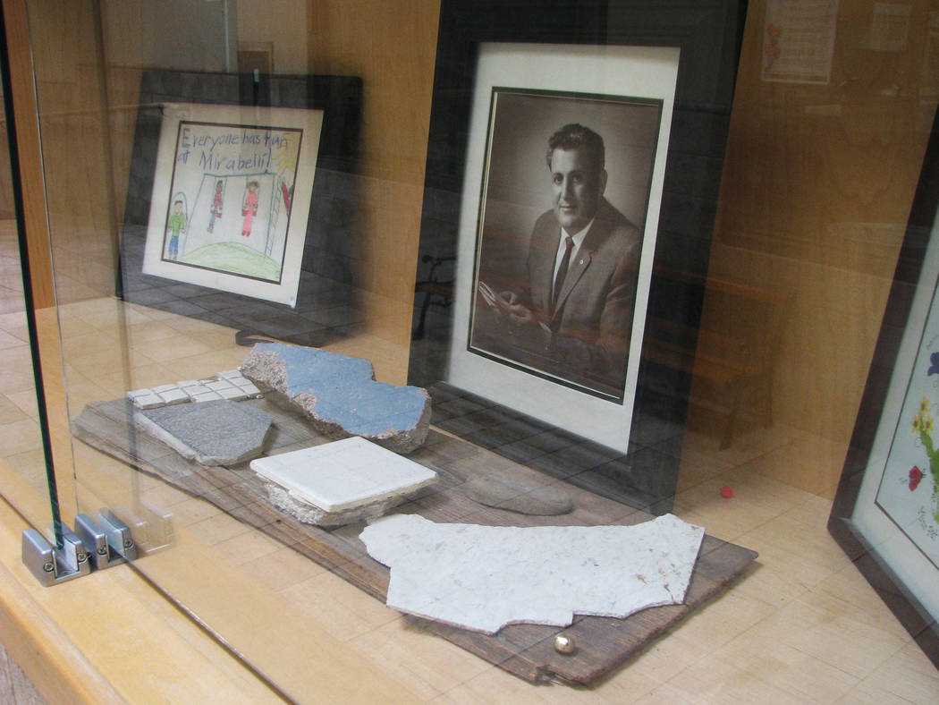 A display case at Mirabelli Community Center, 6200 Hargrove Ave.  iincludes some of the materials from the original building that was razed in 2006. (F. Andrew Taylor/View) @FAndrewTPress