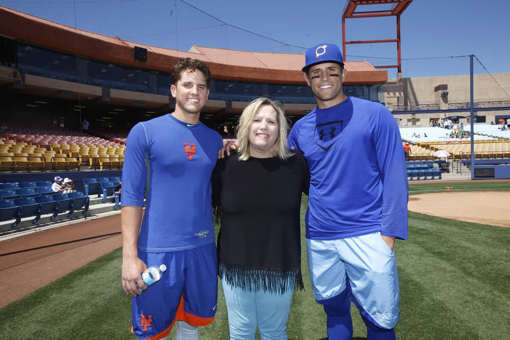 Gavin Cecchini, from left, his mom Raissa Cecchini, and his brother Garin Cecchini on Sunday, May 14, 2017, at Cashman Field in Las Vegas. Gavin and Garin played each other on Mother's Day, Gavin  ...