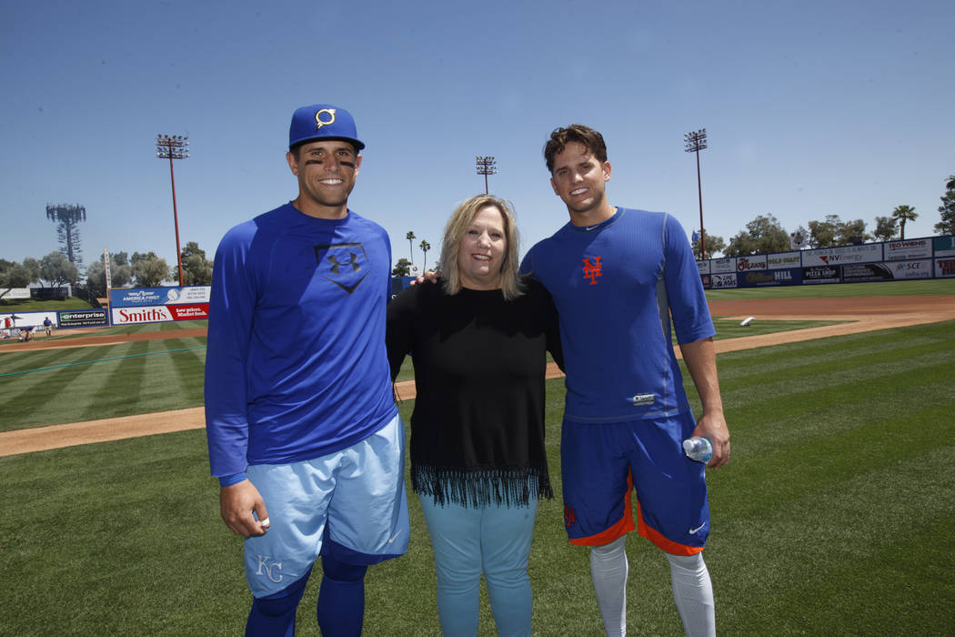 Garin Cecchini , from left, his mom Raissa Cecchini, and his brother Gavin Cecchini on Sunday, May 14, 2017, at Cashman Field in Las Vegas. Gavin and Garin played each other on Mother's Day, Gavin ...