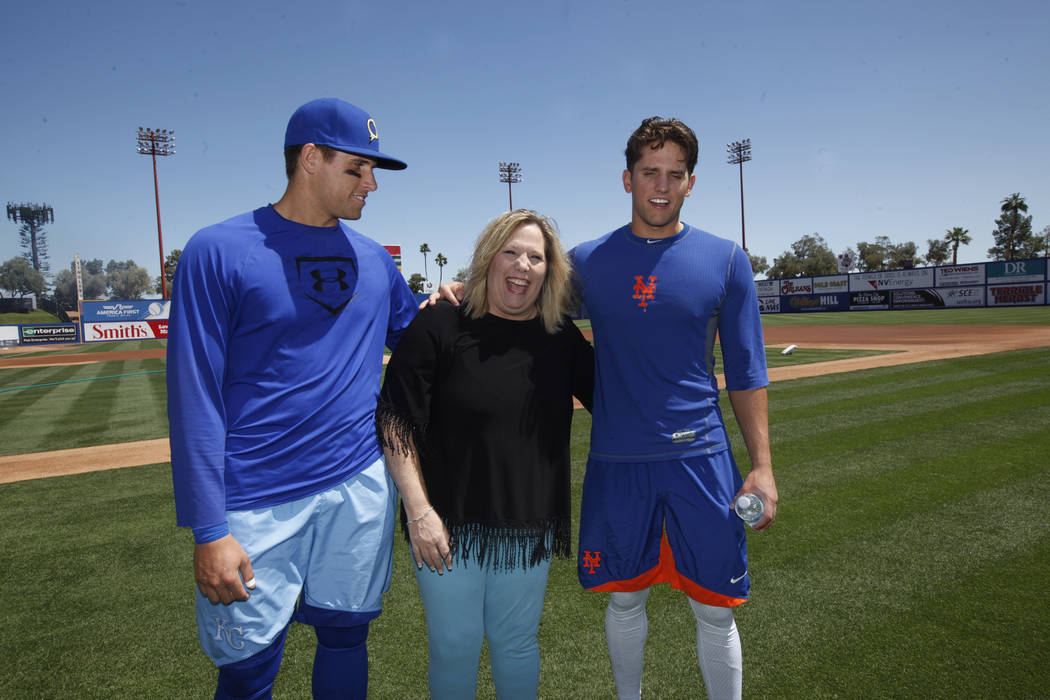 Garin Cecchini , from left, his mom Raissa Cecchini, and his brother Gavin Cecchini on Sunday, May 14, 2017, at Cashman Field in Las Vegas. Gavin and Garin played each other on Mother's Day, Gavin ...