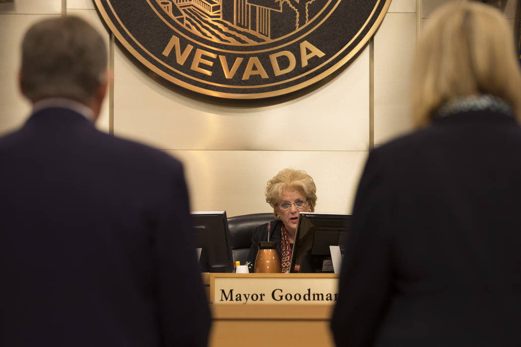 Mayor Carolyn Goodman is seen during a city council meeting at Las Vegas City Hall on Wednesday, Feb. 15, 2017, in Las Vegas. (Bridget Bennett/Las Vegas Review-Journal) @bridgetkbennett