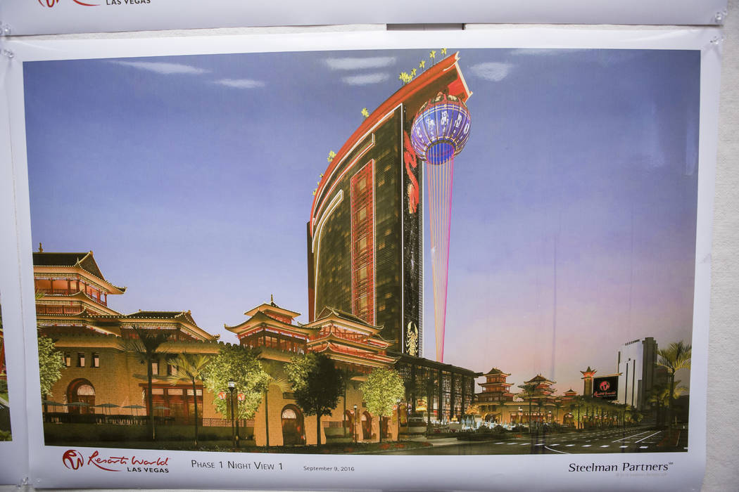 An architectural rendering of Resorts World at the construction office on the Las Vegas Strip on Wednesday, May 17, 2017. (Patrick Connolly Las Vegas Review-Journal) @PConnPie