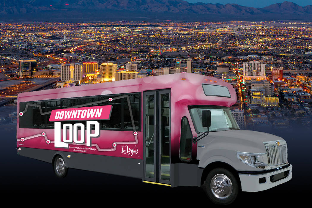 A rendering of the Downtown Loop, a free shuttle that will ferry people for free around downtown Las Vegas.
City of Las Vegas.