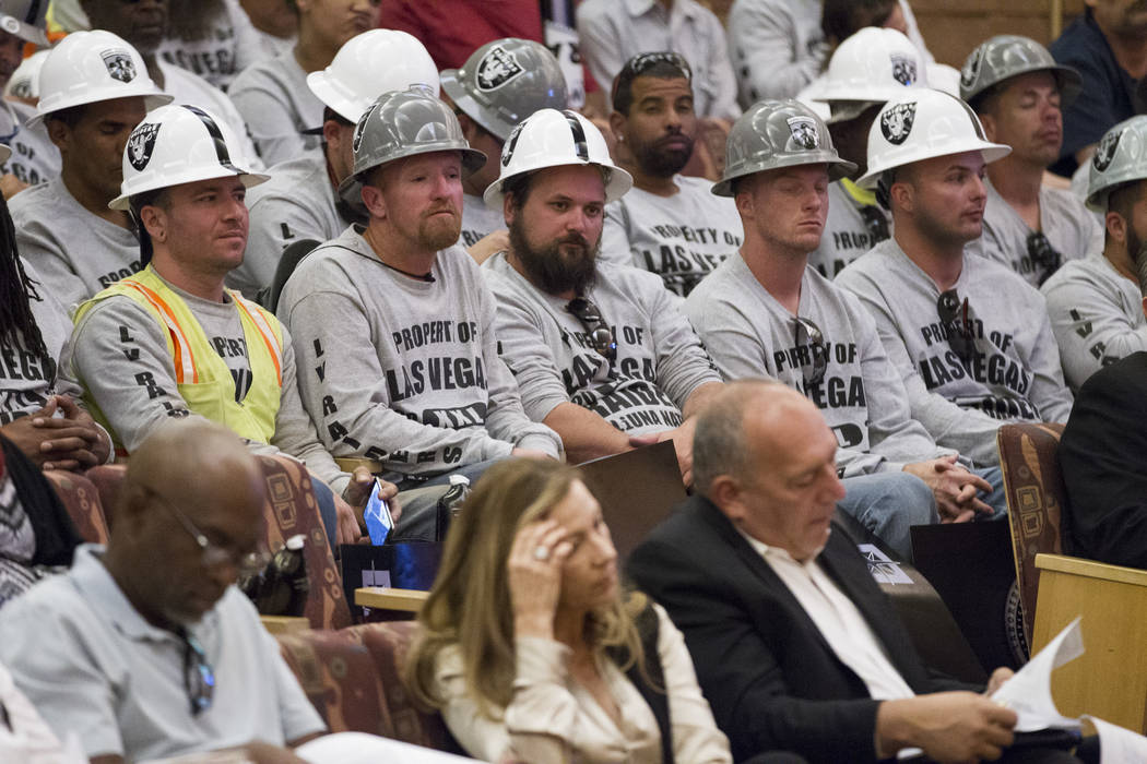 People attend a Las Vegas Stadium Authority Board meeting at the Clark County Commission Chambers on Thursday, May 18, 2017 in Las Vegas. Erik Verduzco/Las Vegas Review-Journal