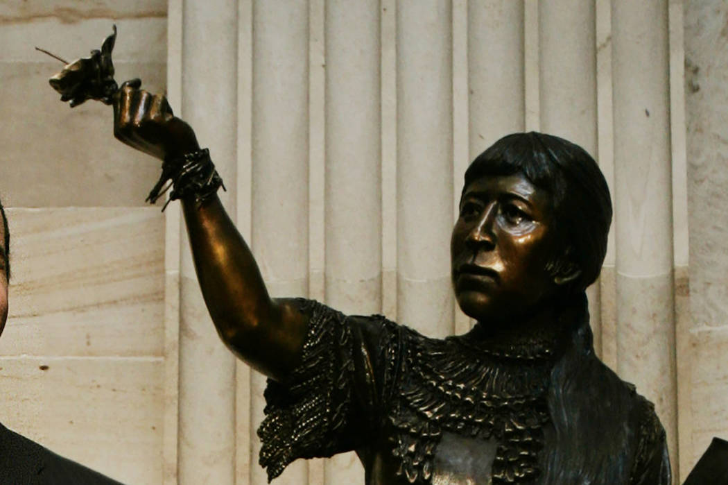 A statue of Sarah Winnemucca during the unveiling ceremony in the Capitol Rotunda in Washington, Wednesday, March 9, 2005. (Susan Walsh/AP)
