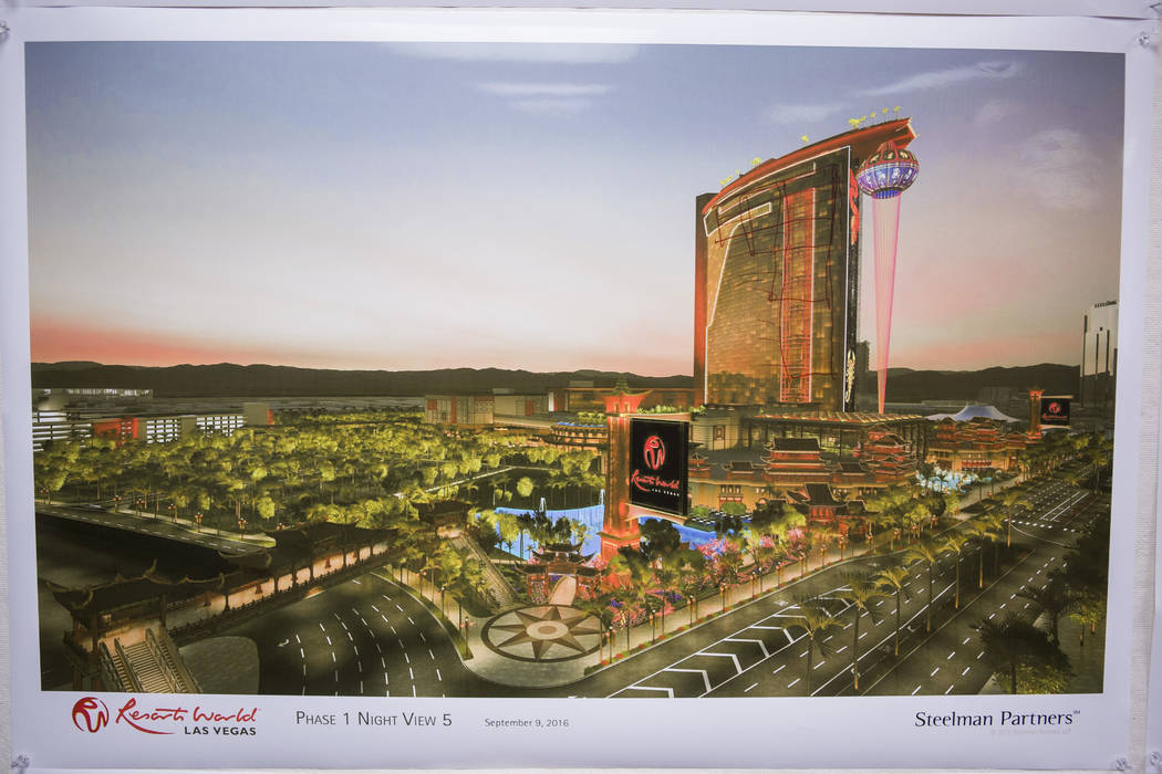 An architectural rendering of Resorts World at the construction office on the Las Vegas Strip on Wednesday, May 17, 2017. Patrick Connolly Las Vegas Review-Journal @PConnPie