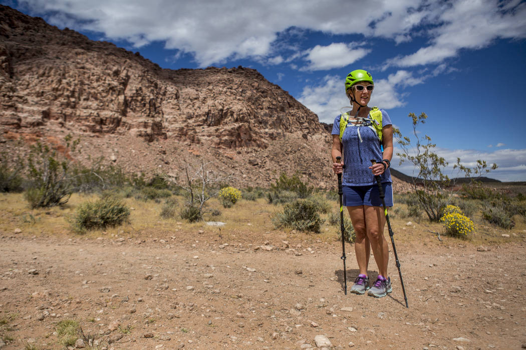Candace Kawatsu hikes on the Kraft Mountain Loop trail in Calico Basin on Thursday, May 18, 2017. Patrick Connolly Las Vegas Review-Journal @PConnPie