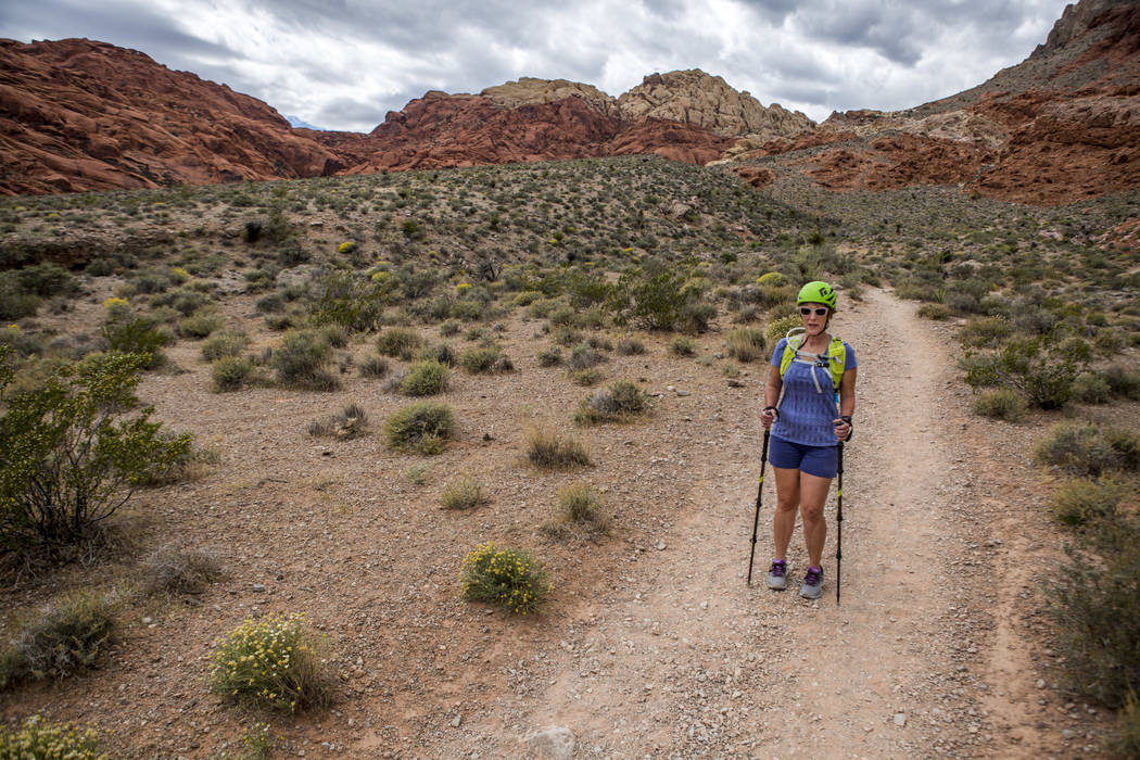 Candace Kawatsu hikes on the Kraft Mountain Loop trail in Calico Basin on Thursday, May 18, 2017. Patrick Connolly Las Vegas Review-Journal @PConnPie