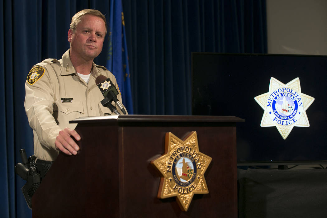 Metropolitan Police Department Undersheriff Kevin McMahill speaks on an incident involving Tashii Brown during a press conference at Las Vegas Metropolitan Police Department Wednesday, May 17, 201 ...