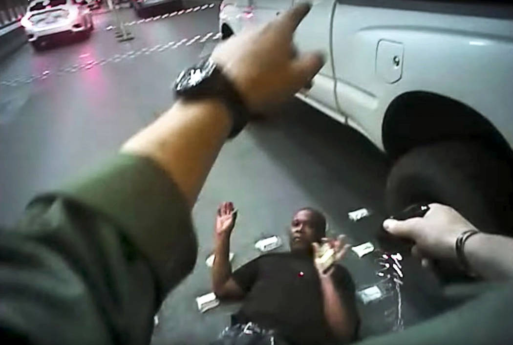 Metropolitan Police Department body-camera footage shows Tashii Brown being stunned with a Taser before his death on May 14, 2017 in Las Vegas. Brown died in police custody after he was stunned wi ...