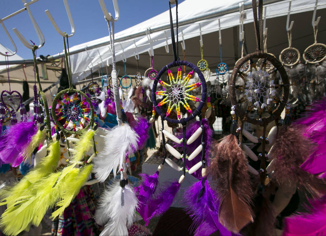 Dreamcatchers hang from a vendor's booth during the 28th annual Snow Mountain Pow Wow on Saturday, May 27, 2017. Richard Brian Las Vegas Review-Journal @vegasphotograph