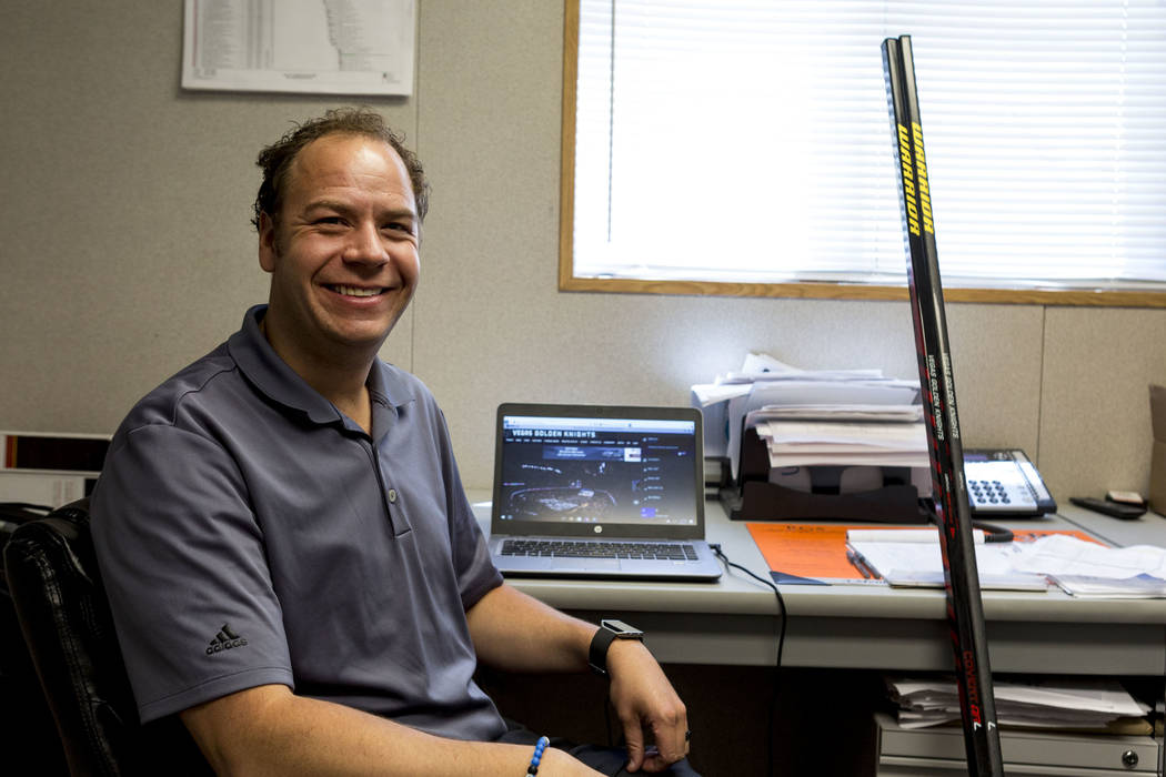 Golden Knights' new equipment manager Chris Davidson-Adams in his office at the construction site of the Golden Knights practice facility in Las Vegas, Tuesday, May 23, 2017. Elizabeth Brumley Las ...