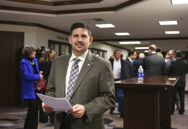 State Sen. Mark Manendo has resigned his chairmanship of the Senate Transportation Committee amid an ongoing investigation into sexual harassment allegations. (Chase Stevens/Las Vegas Review-Journ ...