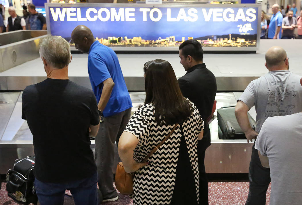 Arriving passengers wait for their luggage at Southwest Airlines baggage claim area at McCarran International Airport on  Tuesday, May 23, 2017, in Las Vegas. Bizuayehu Tesfaye Las Vegas Review-Jo ...