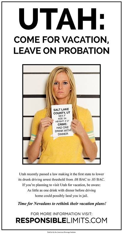 The American Beverage Institute is targeting Utah's law lowering the limit for DUI through advertisements in newspapers in nearby states. (American Beverage Institute)
