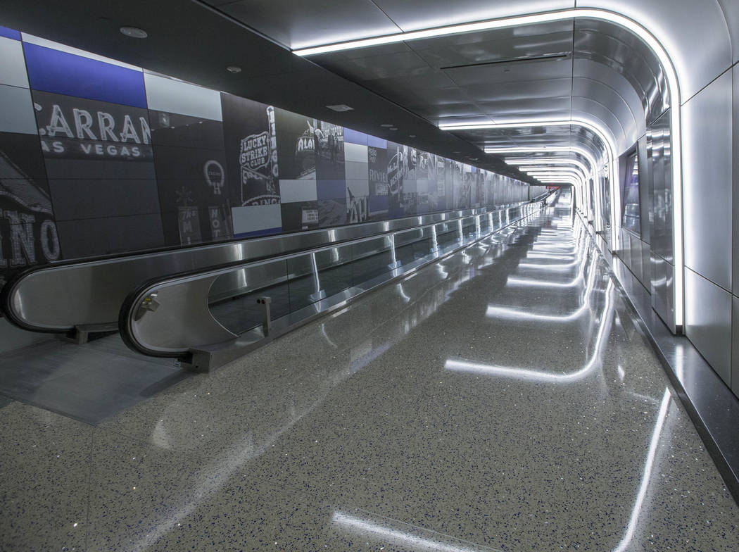 The recently completed 995-foot-long corridor linking the D-Gate Concourse to the airport’s U.S. Customs and Border Protection station in Terminal 3 at McCarran International Airport in Las ...