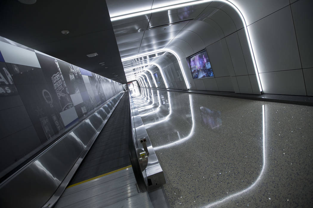 The recently completed 995-foot-long corridor linking the D-Gate Concourse to the airport’s U.S. Customs and Border Protection station in Terminal 3 at McCarran International Airport in Las ...