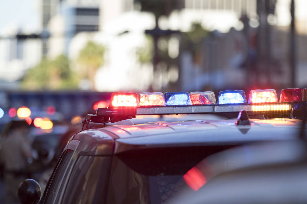 Las Vegas police investigate reports of shots fired at the Neonopolis underground parking garage at 450 Fremont St. in downtown Las Vegas on Friday, May 26, 2017. (Richard Brian Las Vegas Review- ...