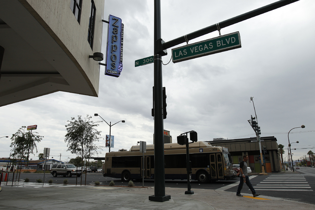 The son-to-be Zappos.com headquarters is seen in Las Vegas Saturday, Sept. 7, 2013. (John Locher/Las Vegas Review-Journal)