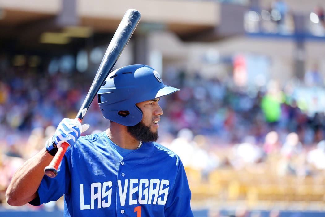 Las Vegas 51s shortstop Amed Rosario prepares to bat against Albuquerque Isotopes in the eighth inning at Cashman Field in Las Vegas, Sunday, April 30, 2017. Elizabeth Brumley Las Vegas Review-Jou ...