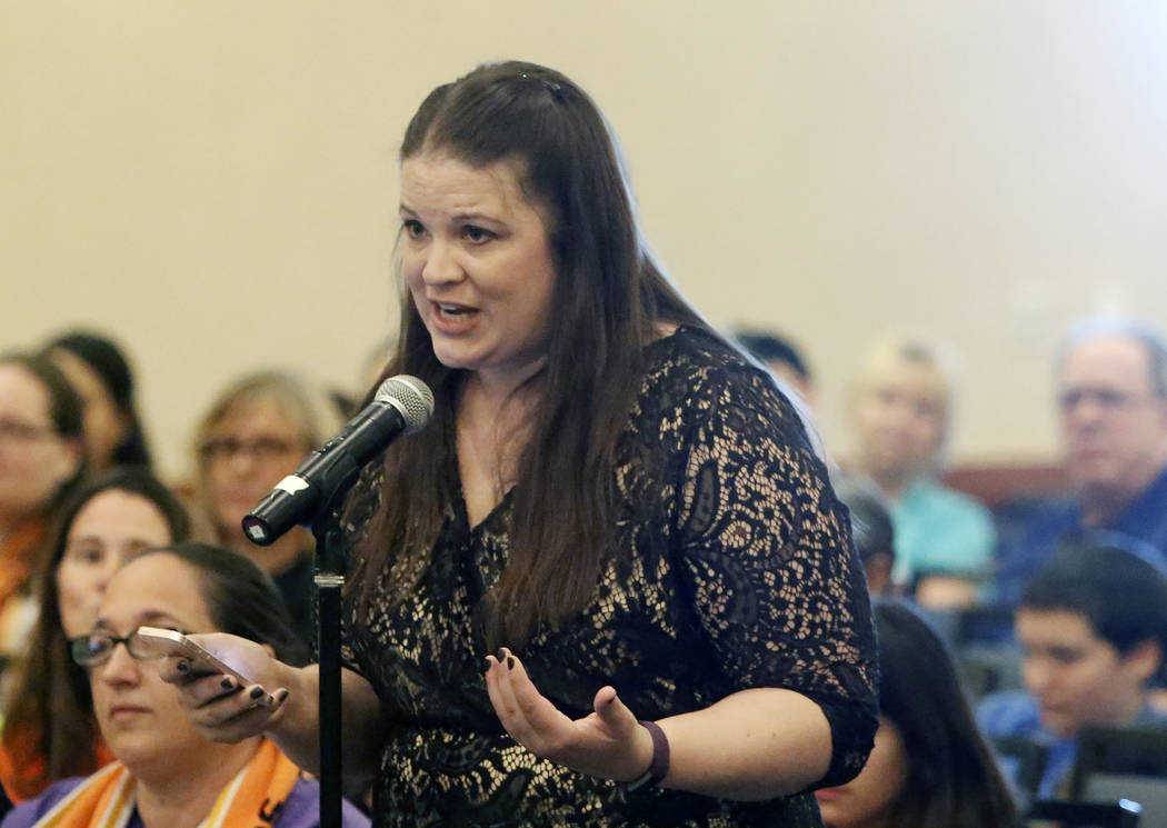 Laura Sanda, special education teacher at Nevada Connections Academy, delivers her comments during the State Public Charter School Authority meeting Thursday, May 25, 2017, in Las Vegas. Bizuayehu ...