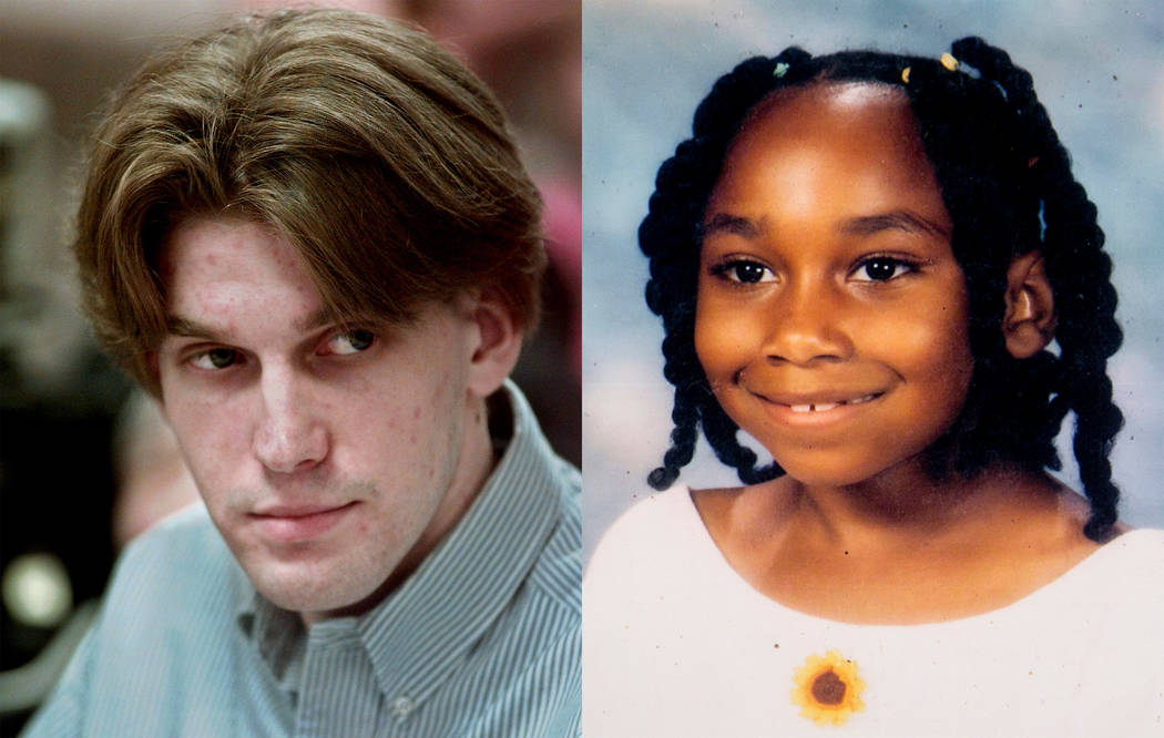 Jeremy Strohmeyer sexually assaulted and killed 7-year-old Sherrice Iverson in a Primm casino restroom on May 25, 1997. Left photo: Mark J. Terrill AP; right: photo of Sherrice admitted in evidence.