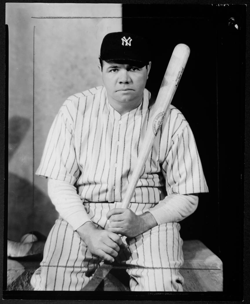 In this photo provided by the George Eastman House, a 1945 photo of Babe Ruth taken by photographer Nickolas Muray is shown. The photo was a gift to the Eastman House from Mrs. Nickolas Muray. The ...