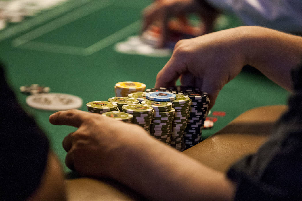 A player shuffles his chips during the opening of the World Series of Poker at the Rio Convention Center on Wednesday, May 31, 2017. Patrick Connolly Las Vegas Review-Journal @PConnPie