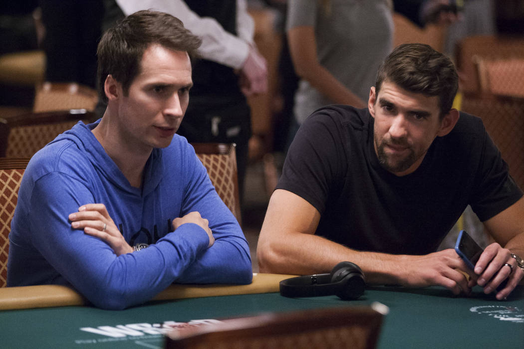 Olympic swimmer Michael Phelps and Jeff Gross chat before the opening of the World Series of Poker at the Rio Convention Center on Wednesday, May 31, 2017. Patrick Connolly Las Vegas Review-Journa ...