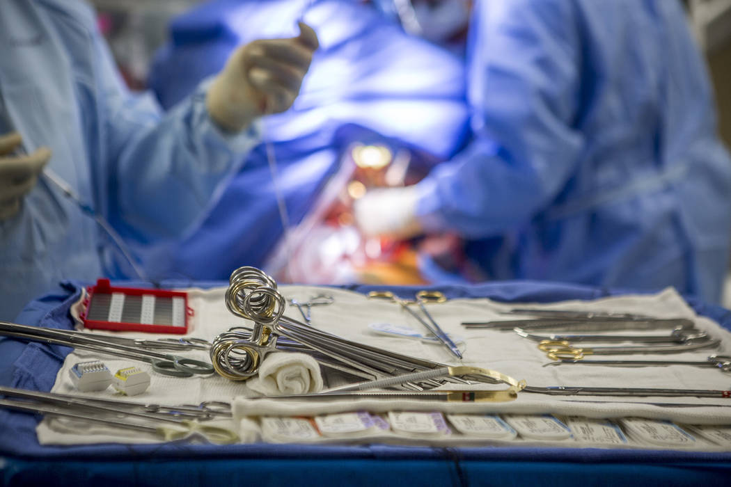 Surgical instruments in the operating room as Dr. Quynh Feikes performs a surgery to fix an abdominal aneurysm at University Medical Center on Tuesday, May 23, 2017. Dr. Feikes is the only female  ...