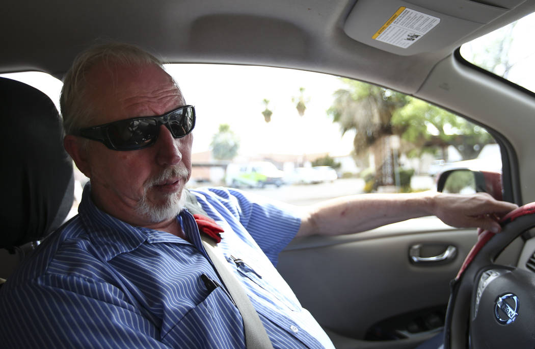 Lloyd Reece, president of the Las Vegas Electric Vehicle Association, inside his 2011 Nissan Leaf in Las Vegas on Wednesday, May 31, 2017. Chase Stevens Las Vegas Review-Journal @csstevensphoto