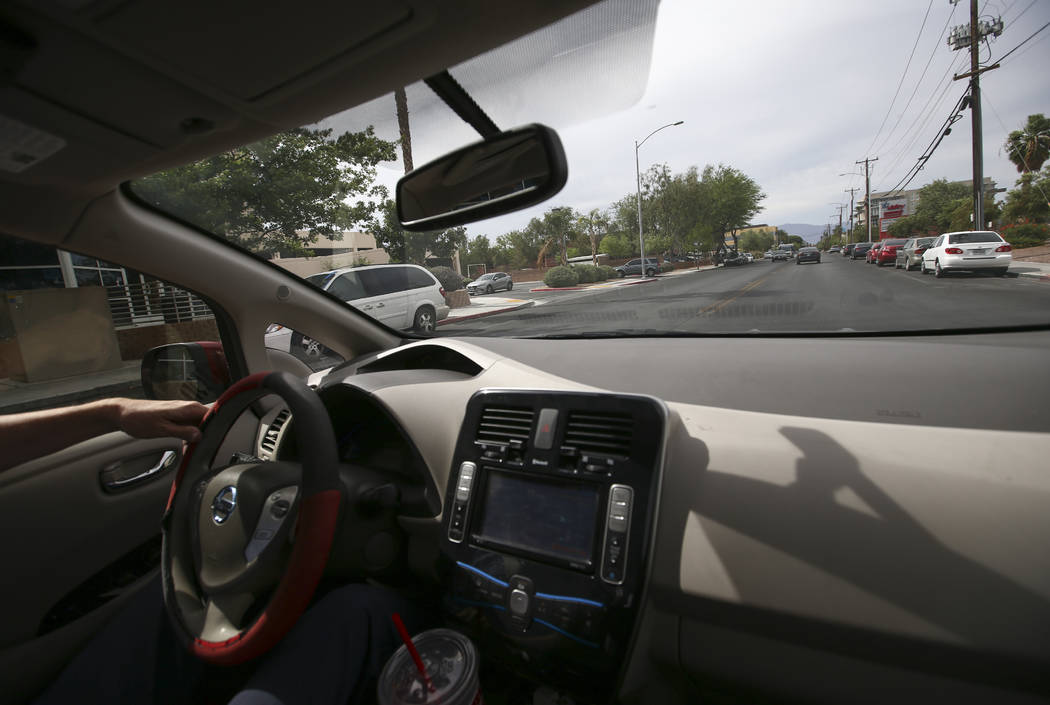 Lloyd Reece, president of the Las Vegas Electric Vehicle Association, drives his 2011 Nissan Leaf in Las Vegas on Wednesday, May 31, 2017. Chase Stevens Las Vegas Review-Journal @csstevensphoto