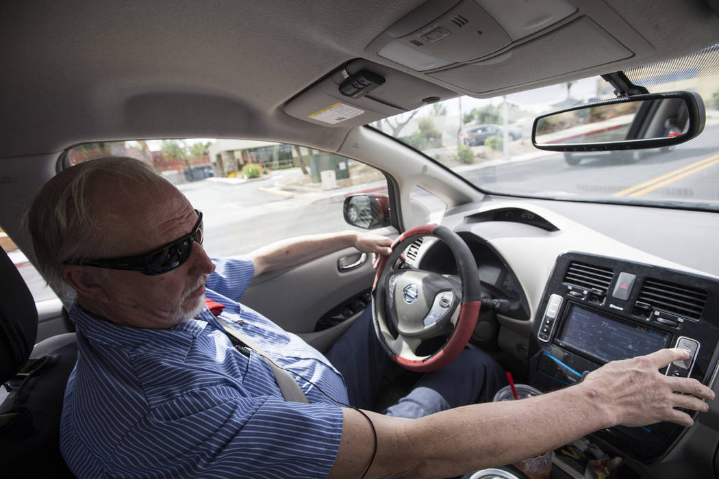 Lloyd Reece, president of the Las Vegas Electric Vehicle Association, drives his 2011 Nissan Leaf in Las Vegas on Wednesday, May 31, 2017. Chase Stevens Las Vegas Review-Journal @csstevensphoto