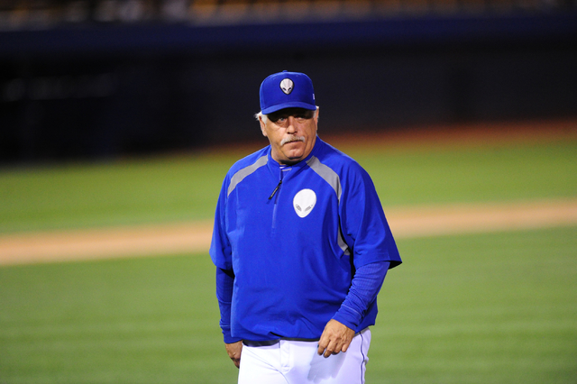 Las Vegas 51s manager Wally Backman walks back to the dugout after making a pitching change during their Triple-A minor league baseball game against the Nashville Sounds at Cashman Field in Las Ve ...