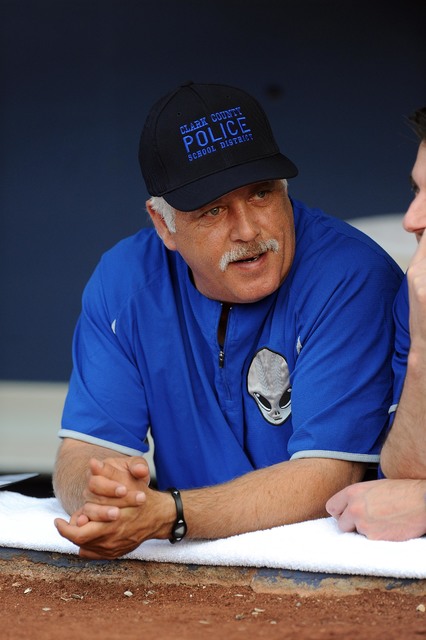 Las Vegas 51s manager Wally Backman is seen in the dugout prior to the start of their Triple-A minor league baseball game against the Reno Aces at Cashman Field in Las Vegas Friday May 01, 2015. B ...