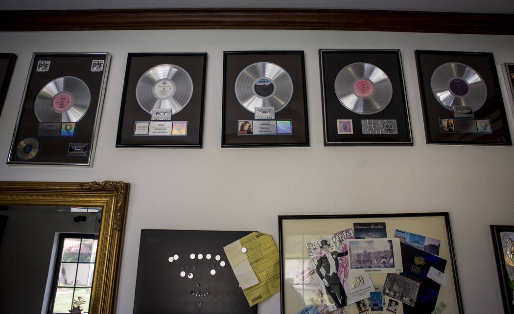 A collection of diamond and platinum albums by the artists whom Lisa Tenner has worked with in her house on Tuesday, June 6, 2017.  Patrick Connolly Las Vegas Review-Journal @PConnPie